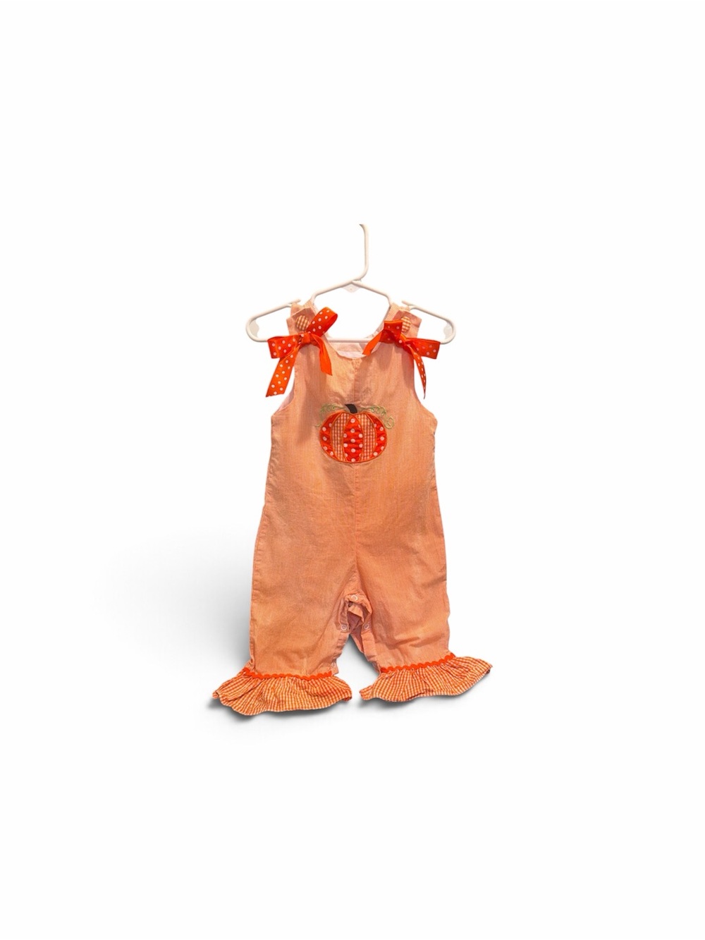 Lil Cactus Orange Pumpkin Appliqué Girls Romper with Bow Straps